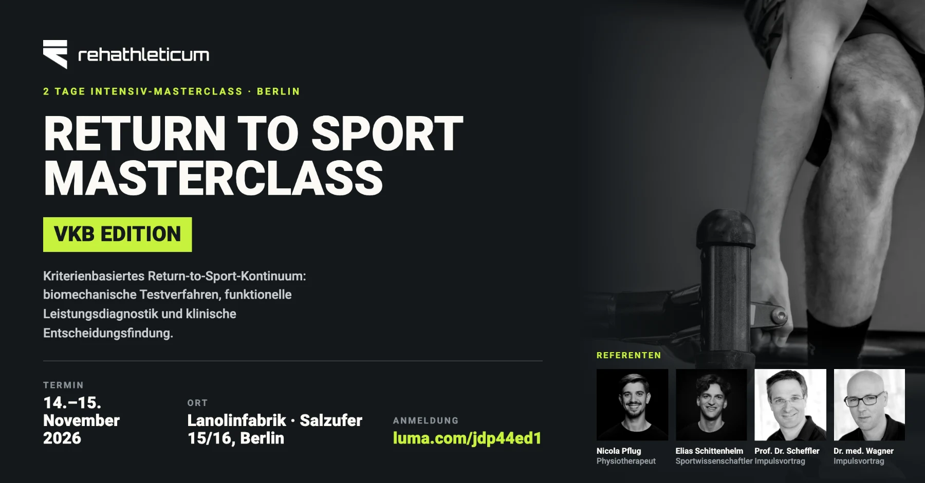 Akademie Fortbildung 2026 in Berlin: Return to Sport Masterclass – VKB Edition, 14.–15. November 2026