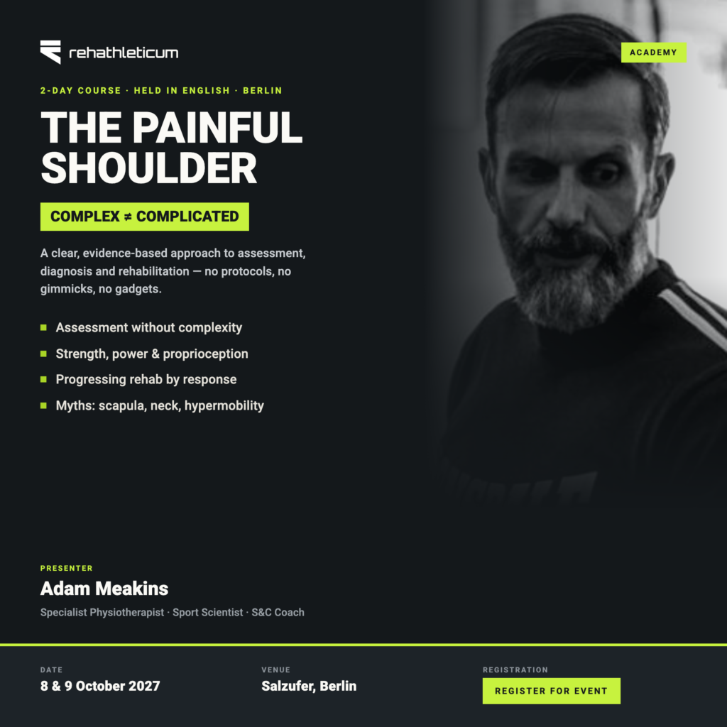 Fortbildung The Painful Shoulder 2027 mit Adam Meakins – rehathleticum Akademie Berlin